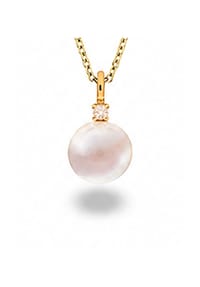 DI PERLE® DI PERLE Schmuckkollektion - Süßwasser Zuchtperlen Anhänger aus 585er Gelbgold mit Brillant, Brillanten 0,040 ct - weiß