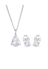elli. - Schmuckset Kette Ohrstecker Tropfen Zirkonia Set 925 Silber - Gold