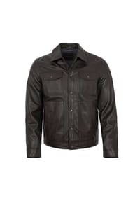 bugatti - Herren Lederjacke Lammnappa im Jeansjacken Style dunkelbraun - dunkelbraun