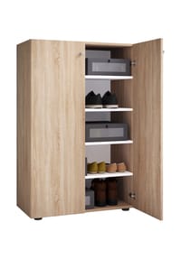 VCM. - Holz-Schuhschrank | Maße: H. 110 x B. 70 x T. 39 cm | Allzweckschrank | 5 Fächer | 2 Drehtüren– Lona - Anthrazit / Honig-Eiche