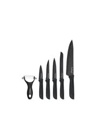 Cheffinger - 6-teiliges Messer-Set mit Schäler in Schwarz - kompakt, scharf & stilv - Schwarz 36 x 21,5 x 3 cm