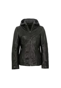 JILANI - Damen Lederjacke Lammnappa Kapuze schwarz - schwarz