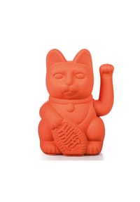 DONKEY - Winkekatze Lucky Cat Maneki Neko, Neon Orange, 15 cm - Black