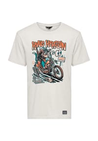 KING KEROSIN - Print-Shirt Großflächiger Comic-Print mit Chopper-Motiv Get On The Throttle - offwhite