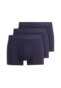 OLYMP - Herren Boxershorts, 3er Pack - Trunks, Cotton Stretch, Logo, einfarbig - Blau