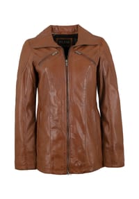 JILANI - Damen Lederjacke Lammnappa mittelbraun Pflanzlich gegerbt - mittelbraun