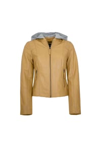 JILANI - Damen Lederjacke Lammnappa Kapuze gelb - gelb