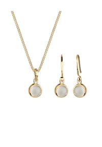elli. - Schmuckset Kette Anhänger Mondstein Edelstein 925 Silber - Gold