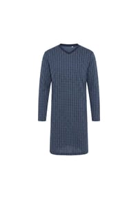 hajo - Herren Nachthemd langarm - Premium Cotton, Baumwolle, V-Ausschnitt, Allover-Print - Dunkelblau