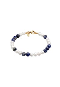 KUZZOÍ - Armband Muschelkernperlen Achat Blau 925 Sterling Silber Vergoldet - Silber