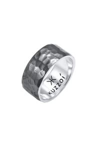 KUZZOÍ - Ring Herren Bandring Gehämmert Oxidiert 925 Silber - Gold