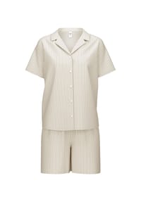CALIDA - Damen Kurz-Pyjama, durchgeknöpft Linen Nights - etherea taupe