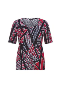 GOLDNER - Baumwollshirt mit grafischem Druck - schwarz / rot / gemustert