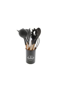 ALMINA® - 12 teiliges Küchenhelfer-Set aus Silikon Kochgeschirr Holzgriff - 