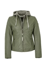 gipsy® - Damen Lederjacke Lammnappa Kapuze salbei grün - dark red