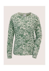 MADELEINE - Frühlingshafter Kaschmirpullover mit floralem Print - perlweiß / hellsalbeigrün