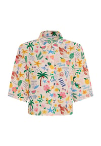 MANGUUN - Hemdbluse, Halbarm, für Damen - 1 FLIEDER BLUME