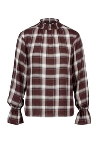 zero - Karo-Bluse mit Stehkragen - Brown/Beige