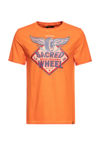 KING KEROSIN - T-Shirt Oil-Washed mit Print Sacred Wheel - orange