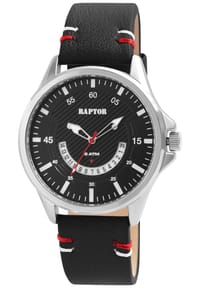 RAPTOR Raptor - Herren Quarz Armbanduhr Semias mit Lederarmband - 5 ATM - Mineralglas - schwarz-silber