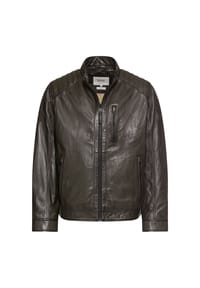 camel active - Leder Bikerjacke mit Stehkragen - Grün