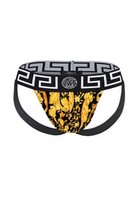 VERSACE - Herren Jockstrap - Jocks, Tanga Slip, Stretch Cotton, Barocco Muster - Schwarz/Gold