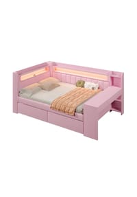 KOMHTOM - Polsterbett 140x200 cm mit Schreibtisch und 2 Schubladen, Rosa - Rosa