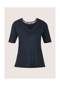MADELEINE - Kurzarm-Shirt aus Leinen mit feinem Spitzen-Akzent - himmelblau