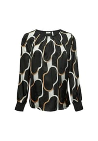 s.Oliver BLACK LABEL - Langarmshirt, Raffung, für Damen - 99A1  GREY/BLACK