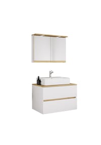 VCM. - 3-tlg. Waschtisch Set mit Keramikbecken, Badschrank mit 2 Softclose-Schubladen, Spiegelschrank mit Beleuchtung und Steckdose, Maße Unterschrank H. 51 x B. 80 x T. 51 cm, Cosila-A - Anthrazit