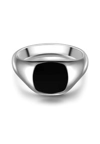 TRUE REBELS - Ring Edelstahl Achat schwarz - silber