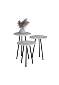 VCM. - 3-tlg. Set Beistelltisch | Tisch im schlichten Marmor Optik Design | Maße ca. H. 42/47/52 x B. 34 x T. 34 cm | Wohnzimmertisch - Mirola - Weiß