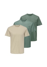 ONLY & SONS - T-Shirt 3er Pack MAX - Beige / grün / dunkelgrün