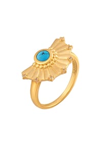 caї - Ring 925 Silber vergoldet Fächer Anhänger mit Türkis & Weißtopas 925/- Sterling Silber 1 Opal - gelb