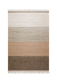 Green Looop - Handweb-Teppich Vito - handgewebt aus Jute mit Baumwolle, Fransen, Streifen - beige, braun