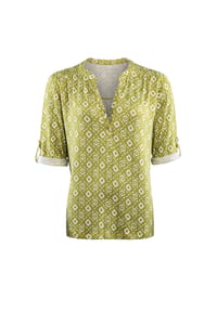 STOOKER® - MARIE  PRINT Damen Shirt 3/4-Arm - green ikat aop