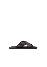 Kazar - Minimalistische schwarze Leder-Slides - Schwarz