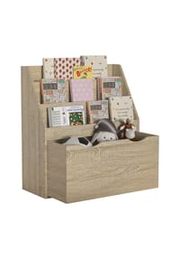 VCM. - Holzregal mit Rollen Schublade | platzsparendes Kinder Regal | Maße: H. 80 x B. 73 x T. 30 cm | Elegantes Regal stehend | Aufbewahrungsbox | Bücherregal | Aufbewahrungsregal - Besira L - Honig-Eiche