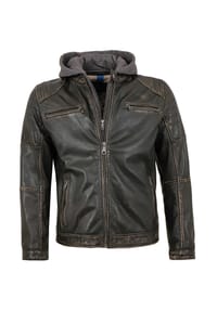 JILANI - Herren Lederjacke Lammnappa Bikerjacke Kapuze schwarz-beige - schwarz