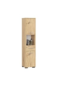 Akord - Fin Badezimmer-Hochschrank mit 2 Türen, 1 Schublade, 5 Einlegeböden und 1 offenes Fach - artisan-eiche