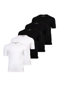 Real Madrid - Herren T-Shirts, 5er Pack - U-Neck Undershirts, Baumwolle, Rundhals, Logo, einfarbig - Schwarz/Weiß