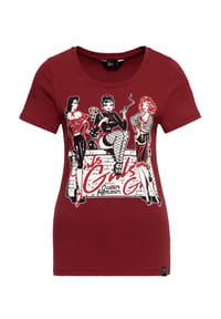 QUEEN KEROSIN - Print-Shirt mit plakativem vintage Front Print im Pin-up Design Girls Girls Girls - terra