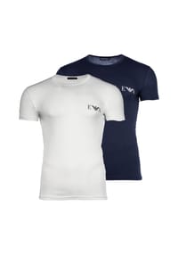EMPORIO ARMANI - Herren T-Shirt, 2er Pack - BOLD MONOGRAM, Kurzarm, Rundhals, Stretch Cotton - Blau