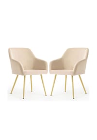 Akord - Estelle Glatte Esszimmerstühle aus Samt, 2er-Set - beige / goldfarbene Beine
