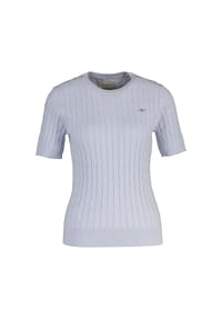 GANT - Damen Strick T-Shirt - STRETCH COTTON CABLE C-NECK, Rundhals, Kurzarm, Zopfmuster - Blau