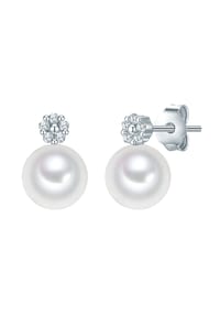 VALERO PEARLS - Damen Ohrringe aus 925/- Sterling Silber in Silber mit Zirkonia und Süßwasser-Zuchtperle - silber