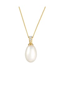 elli. DIAMONDS - Halskette Süßwasserzuchtperle Diamant (0.05 Ct) 585 Gelbgold - Weiß