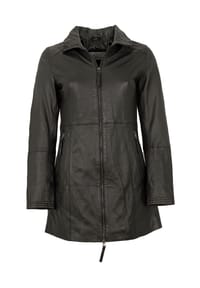 7eleven - Damen Ledermantel Longjacke Lammnappa schwarz - schwarz