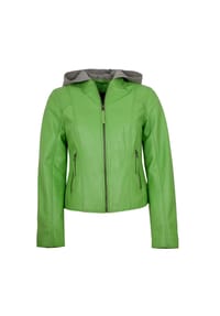 JILANI - Damen Lederjacke Lammnappa Kapuze grün - grün