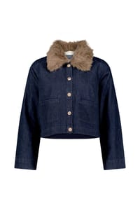 CARTOON - Jeansjacke mit Kunstfellkragen - Patch Blue/Brown